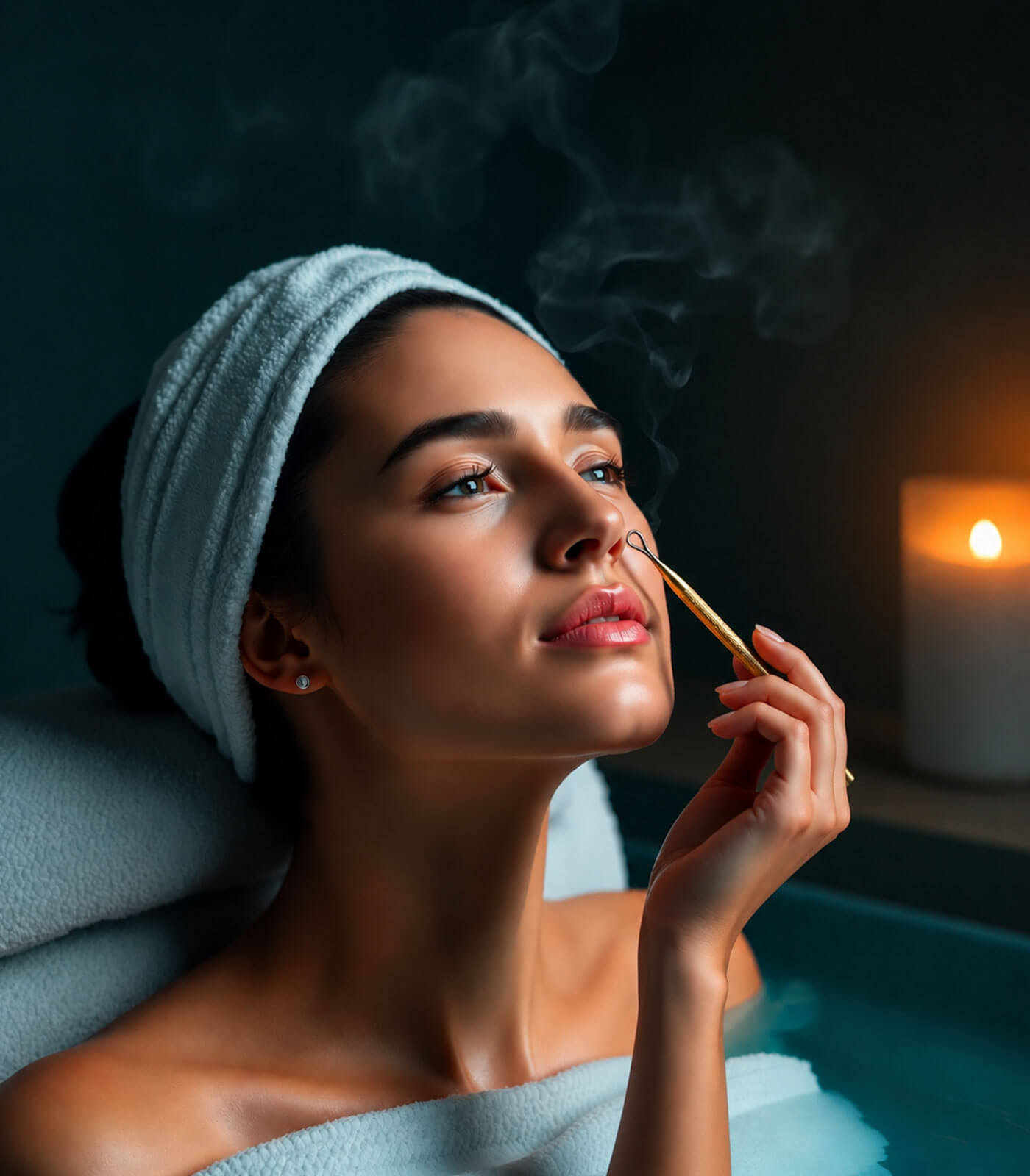 Woman using scrubber in a spa